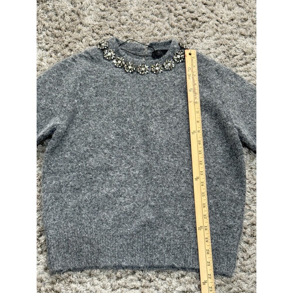 ZARA Womens Grey Fluffy Knit Sweater Short Sleeve Rhinestone Detail Size S NWOT - Picture 7 of 13